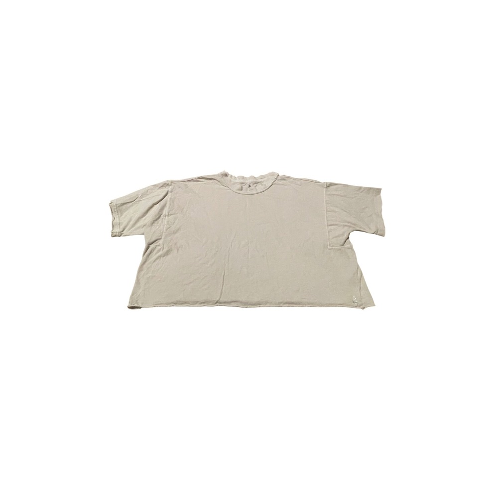 Free People Movement Bone White Cropped Cotton T-Shirt Size M Boxy Raw Hem